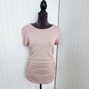 NWT $59 Harve Benard Womens Stretch Ruched Top Lined Rayon Taupe Rose Pink Sz M